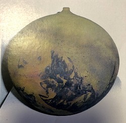Cadmus spherical Raku with carbon markings from reduction